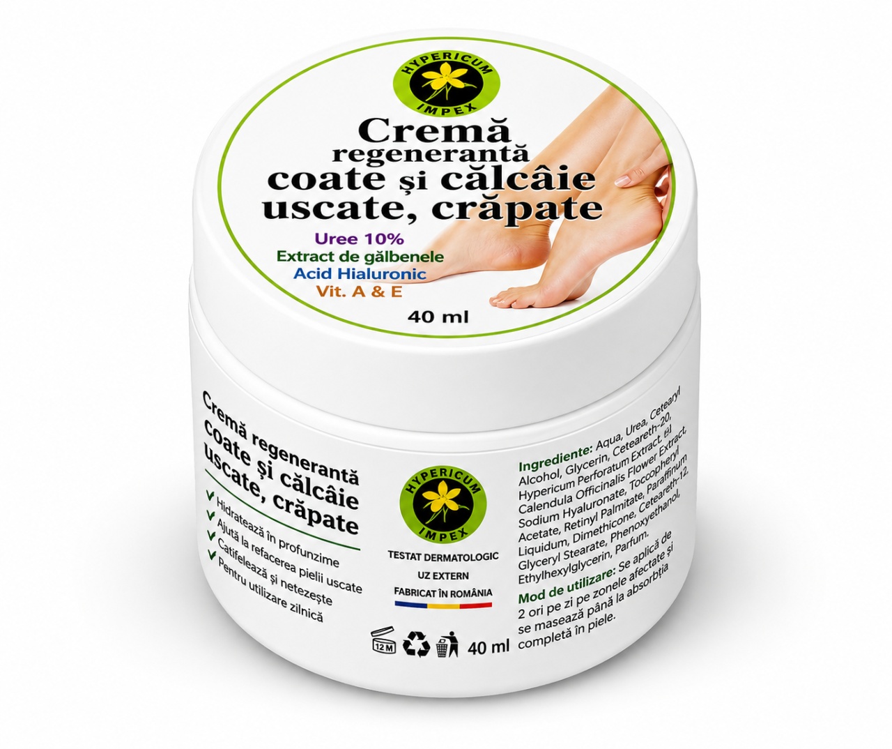 Portal Cremă Regenerantă Coate și Călcâie, 40 ml, Hypericum - Sigilat Remedii Naturiste Hypericum
