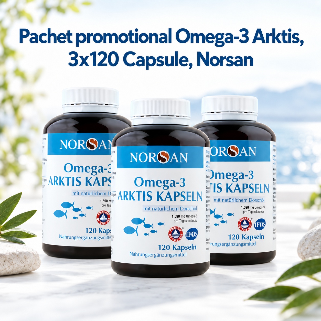Pachet promotional Omega-3 Arktis, 3x120 Capsule, Norsan