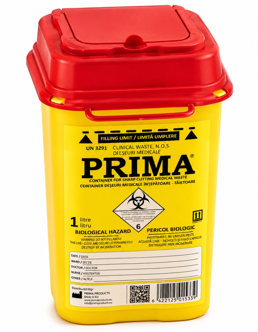 Ultima Bucata Recipient din Plastic pentru Deșeuri Medicale, 1 L, Med Tehnica - Outlet Produse tehnico medicale Med Tehnica