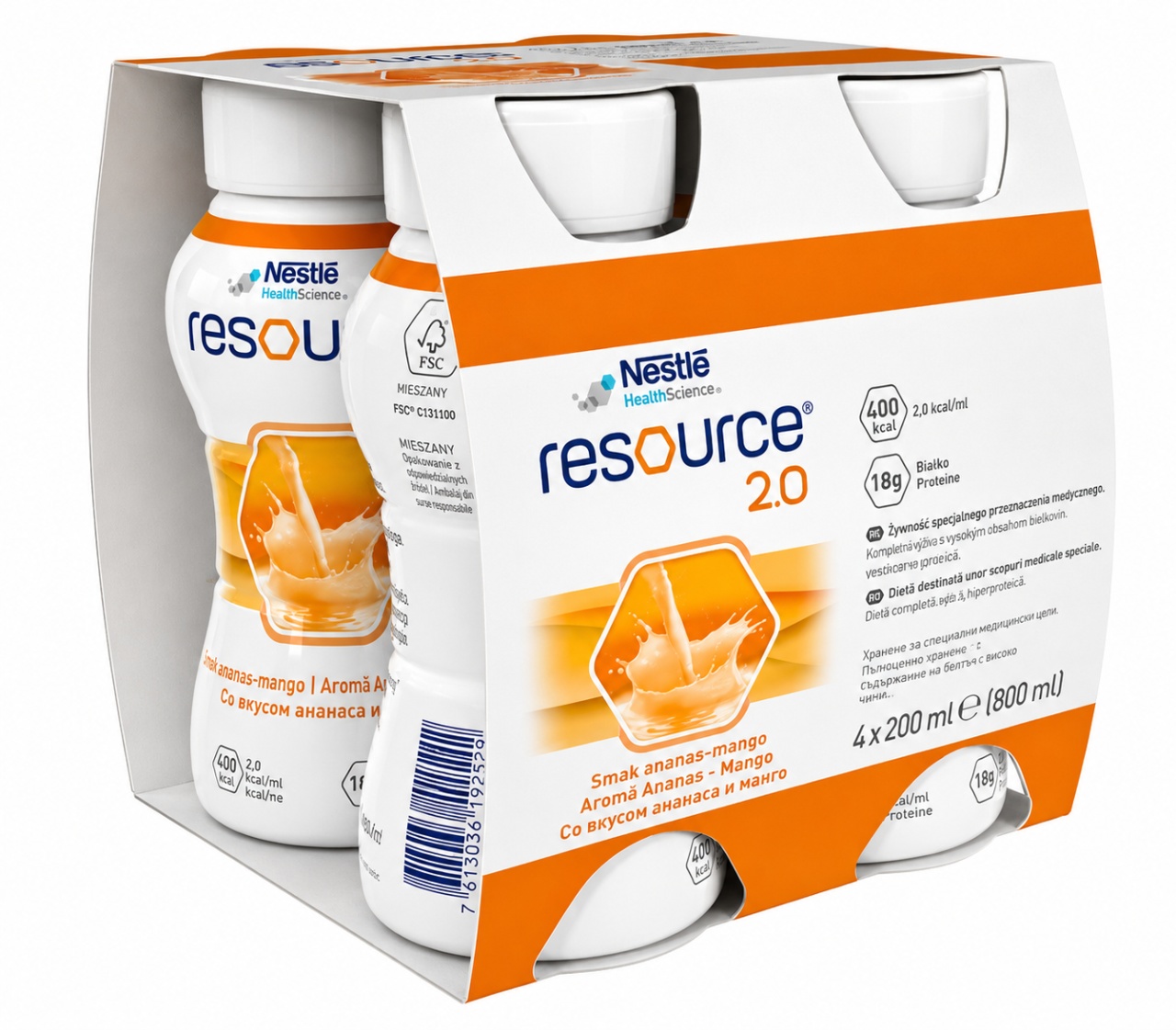 Resource® 2.0 cu Aromă de Ananas și Mango, 4 x 200 ml, Nestlé