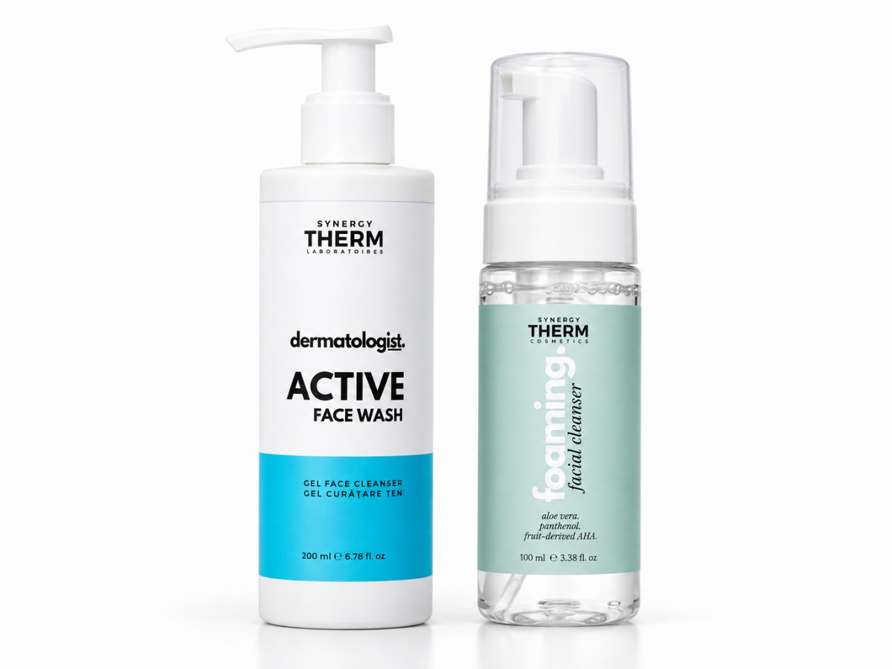 Top Active Face Wash Gel de Curățare pentru Ten Sensibil, 200 ml + Spumă de Curățare pentru Față Mini, 100 ml, Synergy Therm - Outlet Produse de îngrijire personală remediumfarm.ro