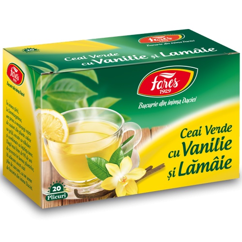 Ceai verde lamaie+vanilie, 20 plicuri, Fares