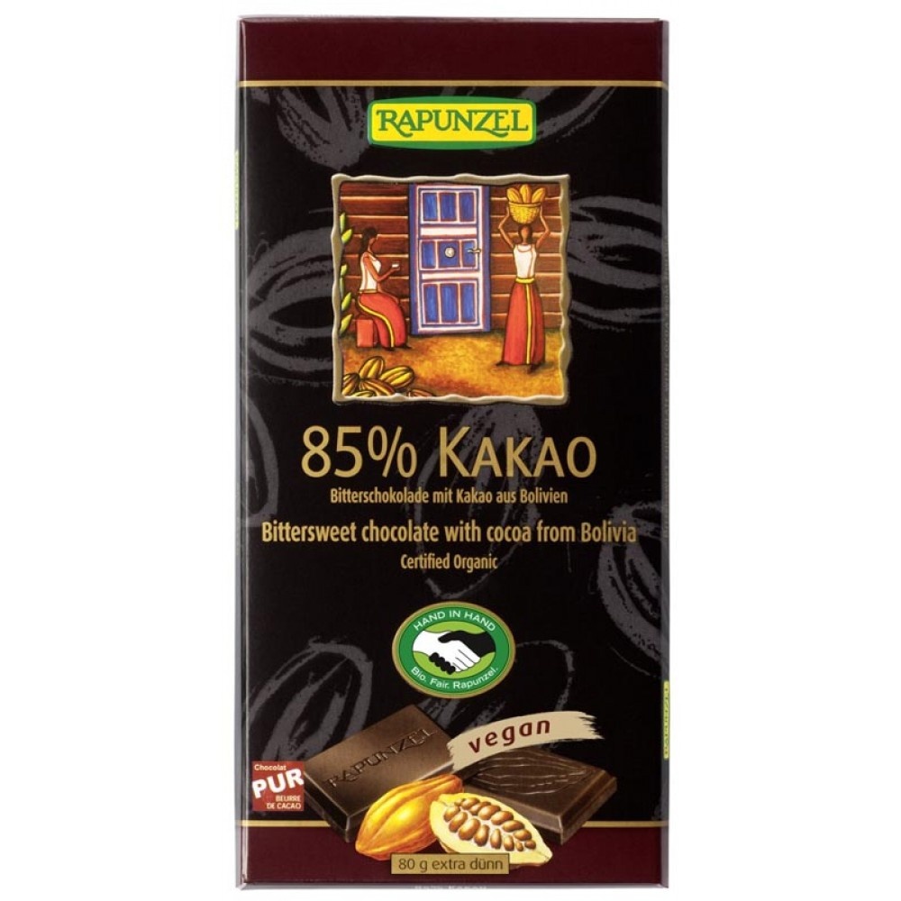 Ciocolata amaruie eco cu 85% cacao, 80g, Rapunzel