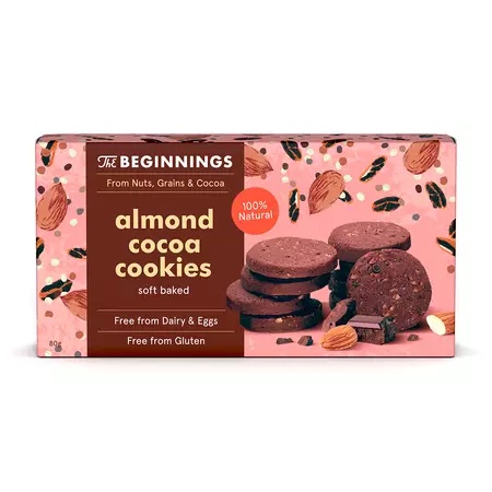 Portal Cookies cu migdale si cacao, 80g, The Beginnings - Deosebit Dietă, nutriție și alimentație sănătoasă remediumfarm.ro