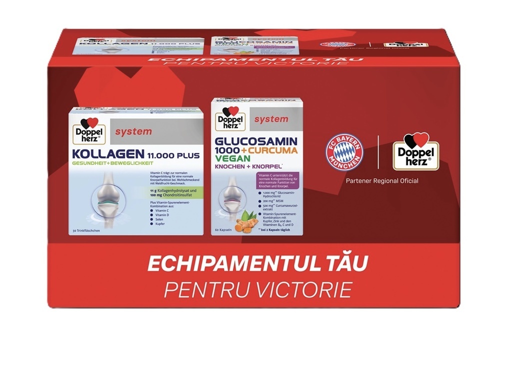 Aici DOPPELHERZ System Kollagen PL 11000, 30 Flacoane + Glucozamină 1000 și Curcuma Veg., 60 Capsule, Queisser Pharma - Pret Bun Remedii Naturiste QUEISSER PHARMA GMBH&CO GERMANIA