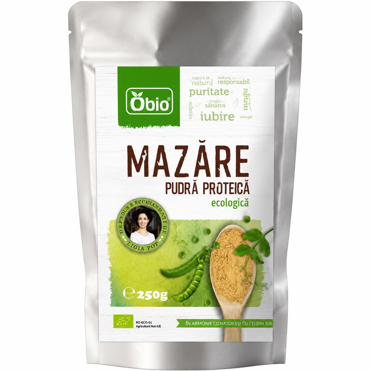 Proteina din mazare galbena pulbere eco, 250g, OBio