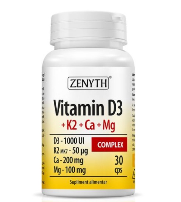 Vitamin D3 + K2 + Ca + Mg Complex, 30 Capsule, Zenyth