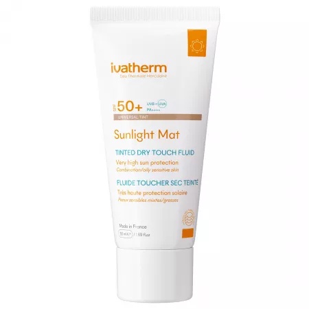 Fluid matifiant colorat cu protectie solara SPF50+ Sunlight Mat Tinted Dry Touch, 50ml, Ivatherm Produse de îngrijire personală IVATHERM