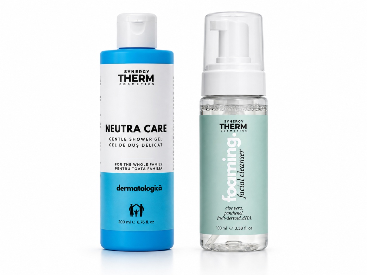Neutra Care Gel de Duș Delicat, 200 ml + Spumă de Curățare pentru Față Mini, 100 ml, Synergy Therm Produse de îngrijire personală remediumfarm.ro