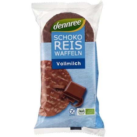 Vafe din orez expandat ciocolata cu lapte ECO, 100g, Dennree