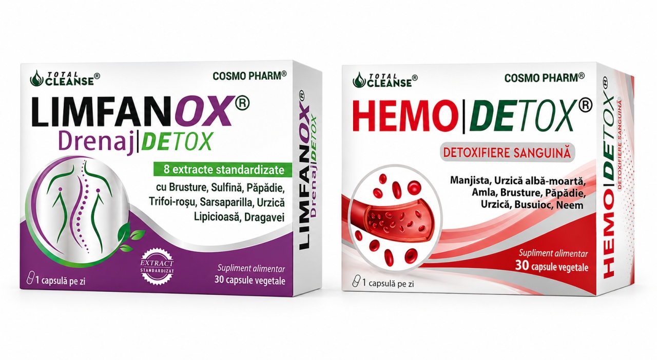 Limfanox Drenaj Detox, 30 Capsule Vegetale + HemoDetox, 30 Capsule Vegetale, Cosmopharm