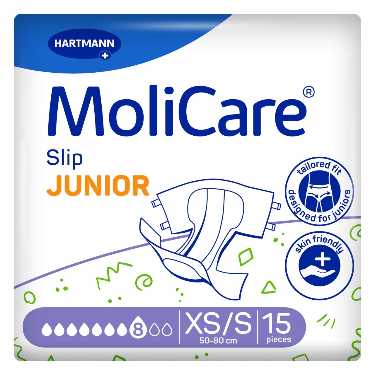 Scutec clasic pentru incontinență MoliCare Slip Junior 8 Drops XS/S, 15 bucăți, Hartmann
