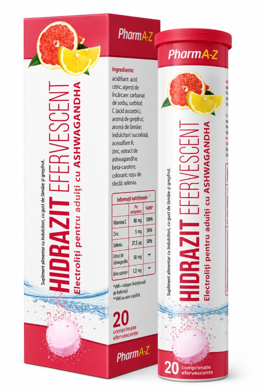 Hidrazit Electroliți Adulți cu Ashwagandha, 20 Comprimate Efervescente, PharmA-Z