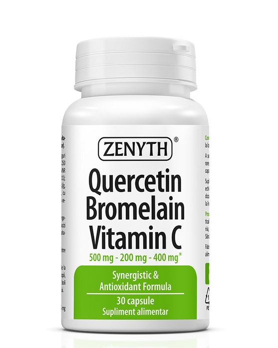 Quercetină 500 mg + Bromelaină 200 mg + Vitamina C 400 mg, 30 Capsule, Zenyth