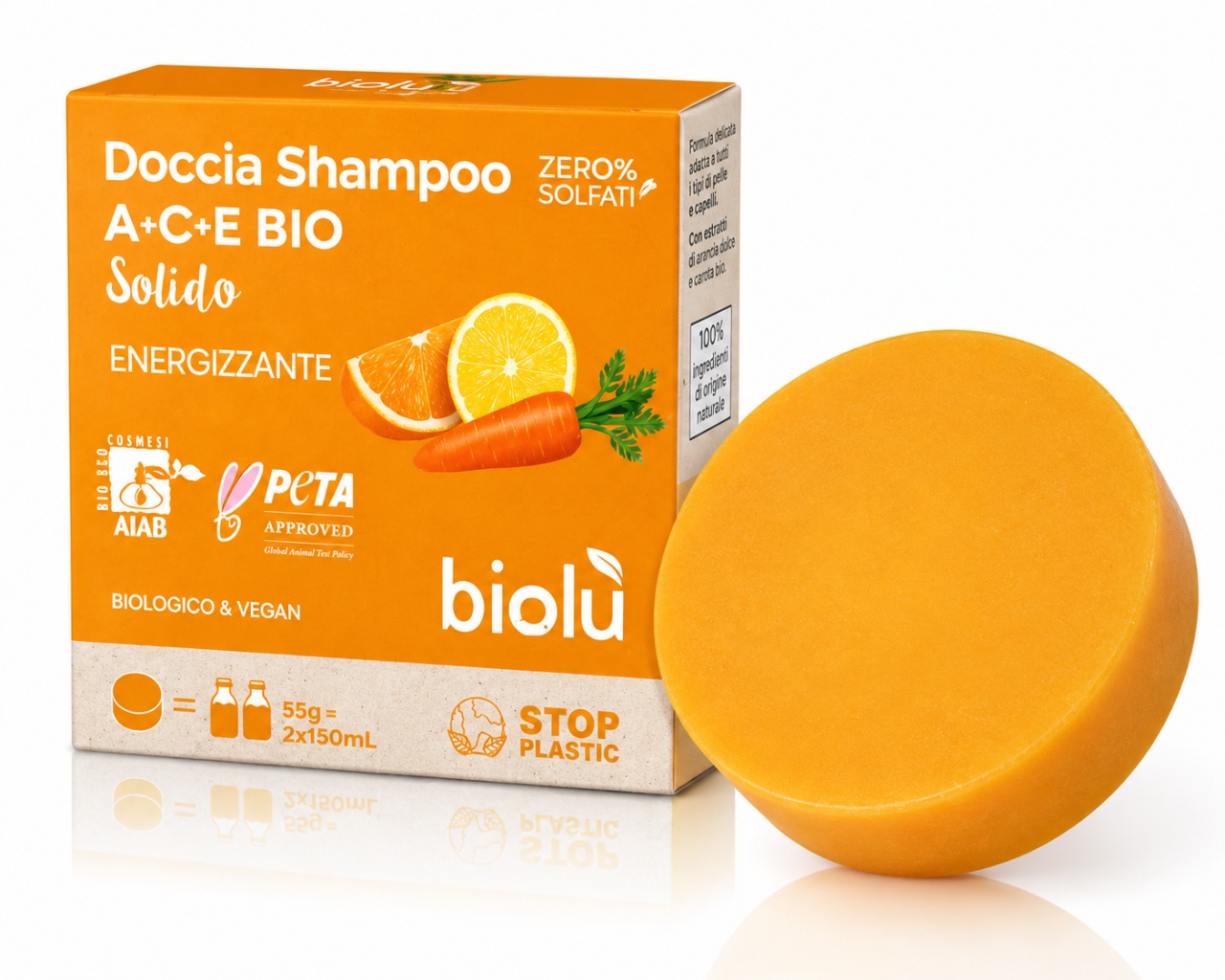 Incearca Șampon și Gel de Duș Solid cu Vitamina A, C, E Eco, 55 g, Biolu - Pret Redus Produse de îngrijire personală Biolu