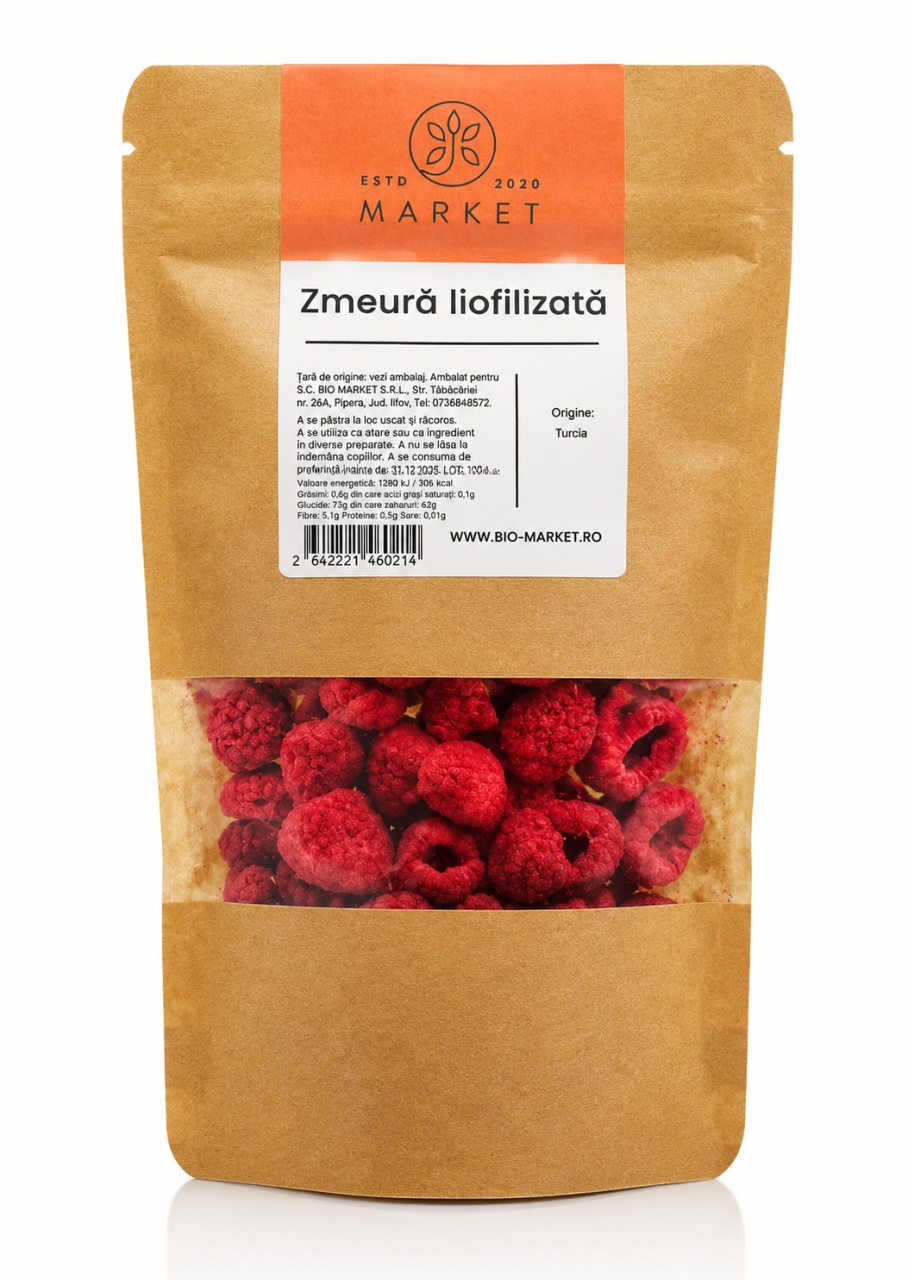 Zmeură liofilizată fără zahăr, 50 g, Bio-Market