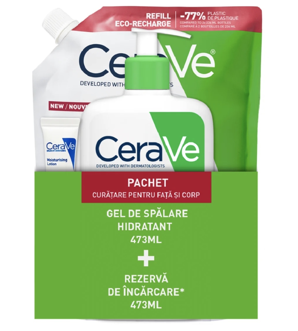 Autentic CeraVe Gel de Spălare Hidratant 473 ml + Rezervă Gel de Spălare Hidratant 473 ml, Pachet Avantajos - Garantat Produse de îngrijire personală CERAVE