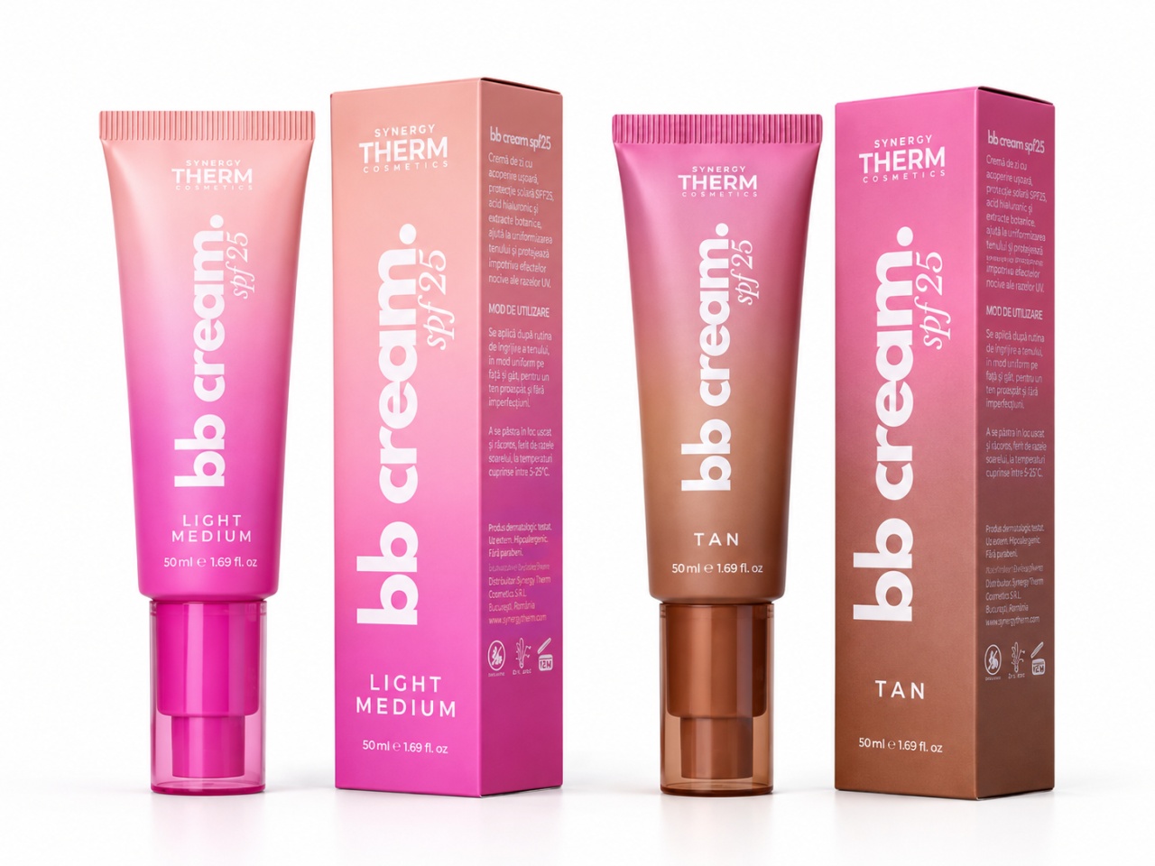 Review Cremă de Față Colorantă BB Cream Light Medium SPF 25, 50 ml + Cremă de Față Colorantă BB Cream Tan SPF 25, 50 ml, Synergy Therm - Perfect Produse de îngrijire personală remediumfarm.ro