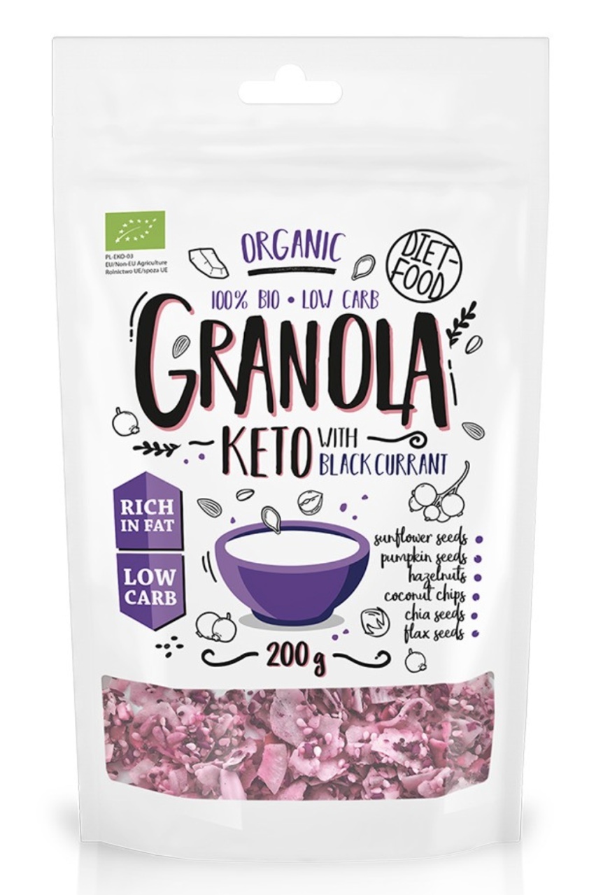 Oferta Granola Keto cu Coacăze Negre Bio, 200 g, Diet Food - Vanzare Alimente sănătoase & produse alimentare online Diet-Food