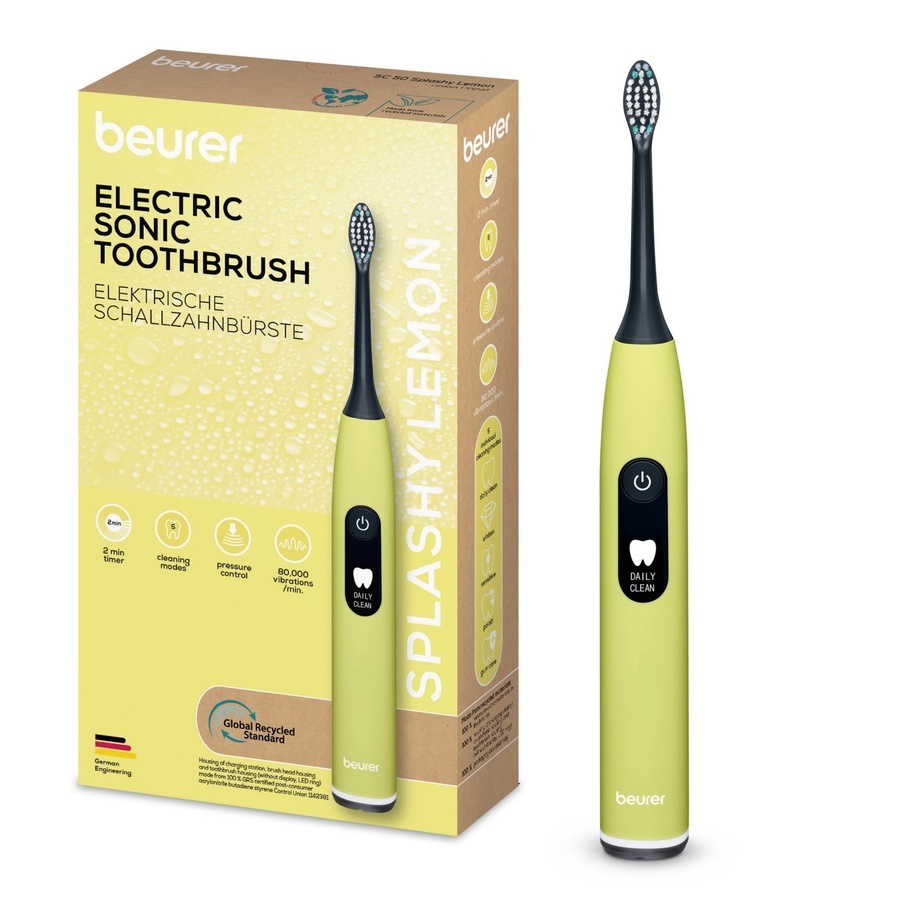 Periuta de dinti electrica sonica SC50, Splashy Lemon Green Planet, 1 bucata, Beurer