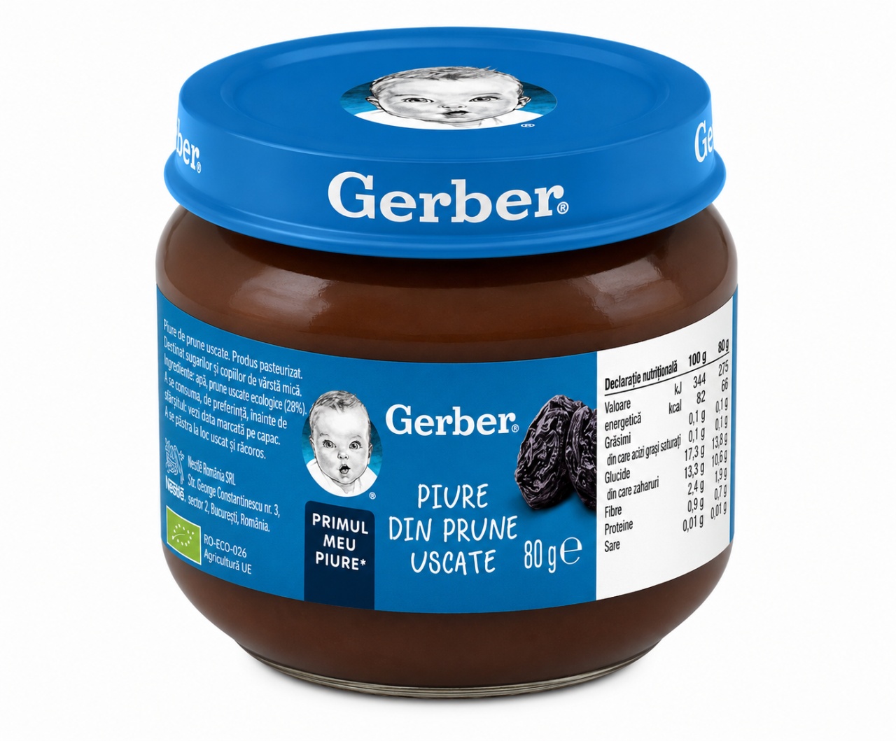 Piure de Prune Uscate Bio, 4 luni+, 80 g, Gerber