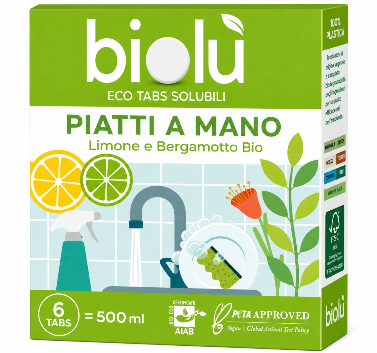 Pret Tablete pentru Spălat Vase Manual cu Lămâie și Bergamotă Eco, 14,25 g, 6 Bucăți, Biolù - Stoc Nou Produse de îngrijire personală Biolu