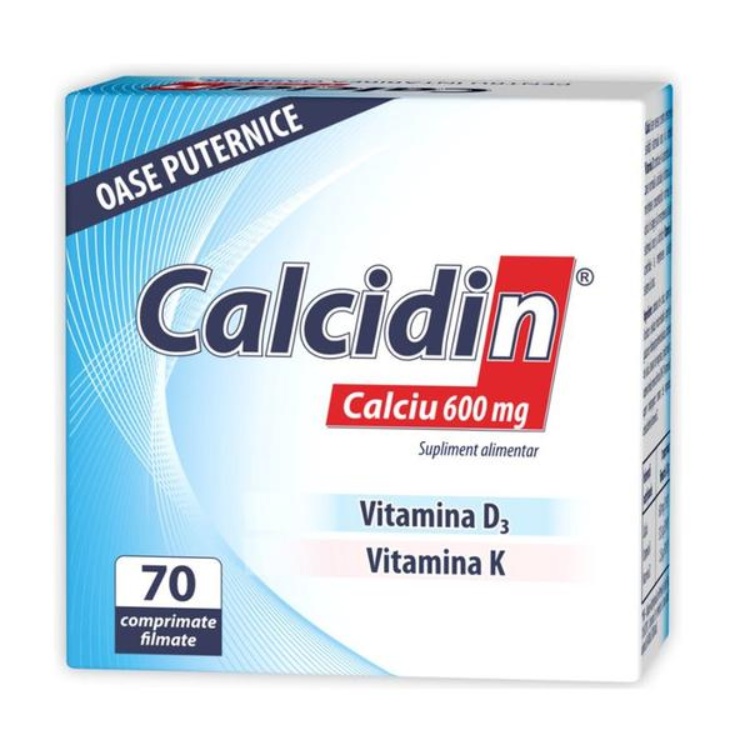 Calcidin Ca 600 mg + Vitamina D3 + Vitamina K, 70 comprimate, Zdrovit