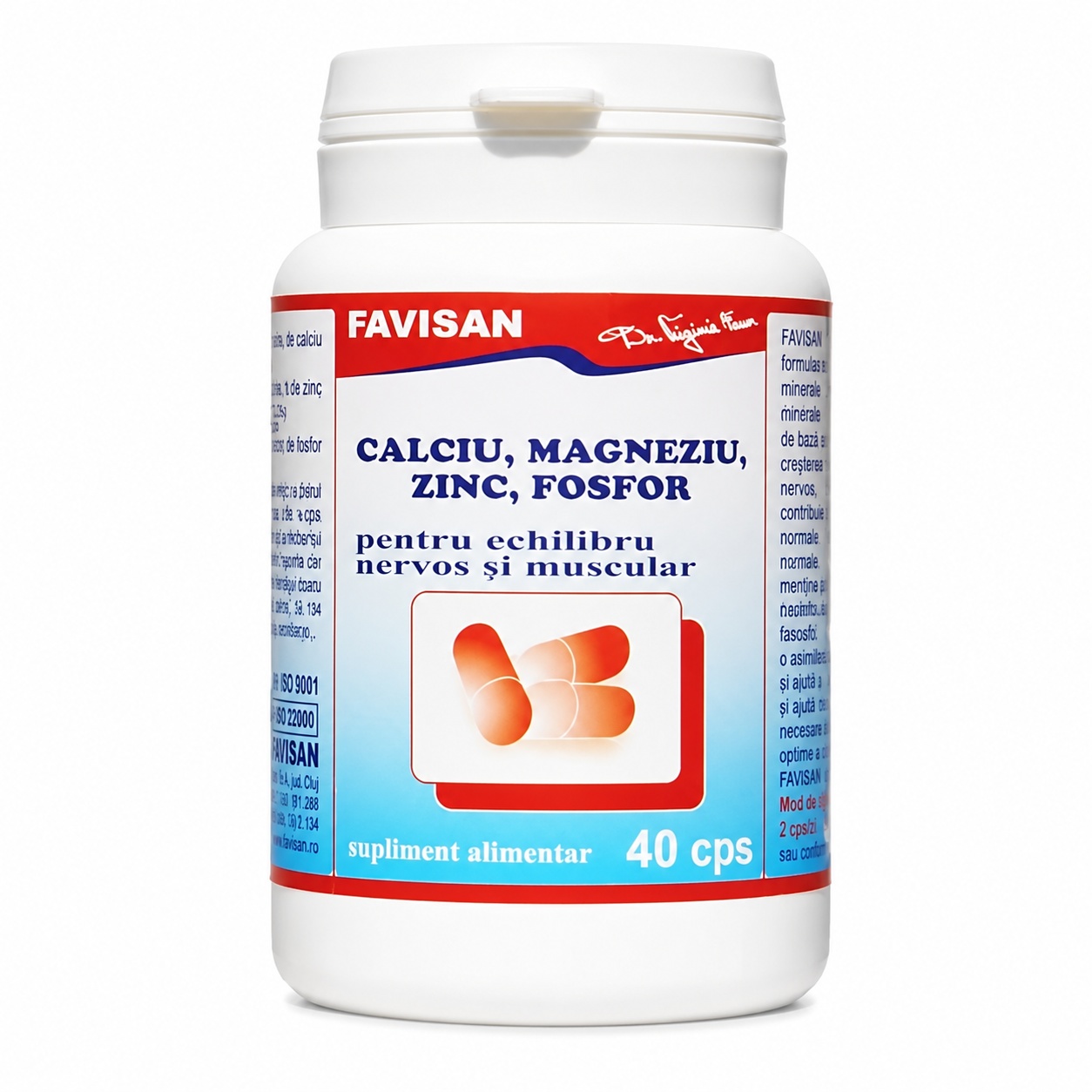 Calciu, Magneziu, Zinc și Fosfor, 40 Capsule, Favisan