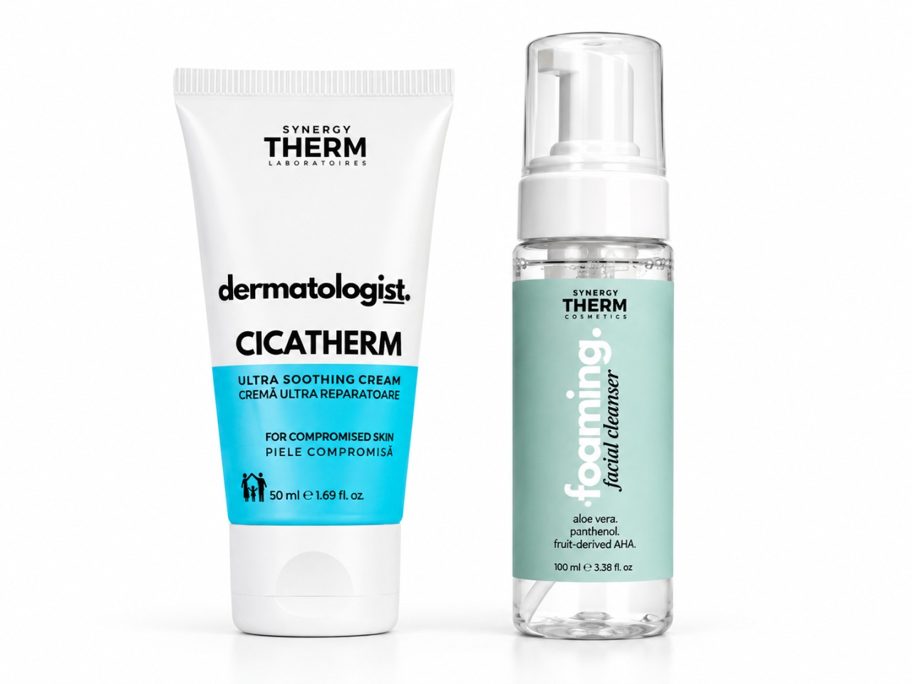 Garantat Cicatherm Cremă Ultra-Reparatoare pentru Piele Iritată și Sensibilă, 50 ml + Spumă de Curățare pentru Față Mini, 100 ml, Synergy Therm - Best Value Produse de îngrijire personală remediumfarm.ro