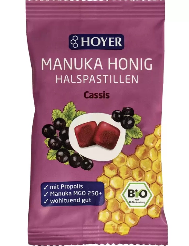 Dropsuri cu Propolis, Coacăze și Miere de Manuka 250+ Bio, 30 g, Hoyer