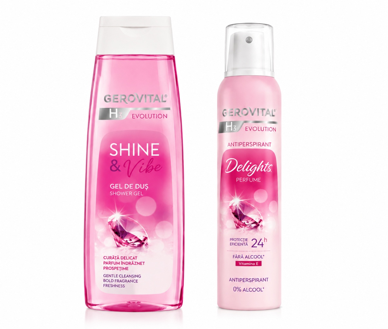 Actualizat GEROVITAL Pachet Shine & Vibe – Gel de duș 400 ml + H3 Antiperspirant Delights 150 ml, Farmec - Stoc Nou Produse de îngrijire personală FARMEC
