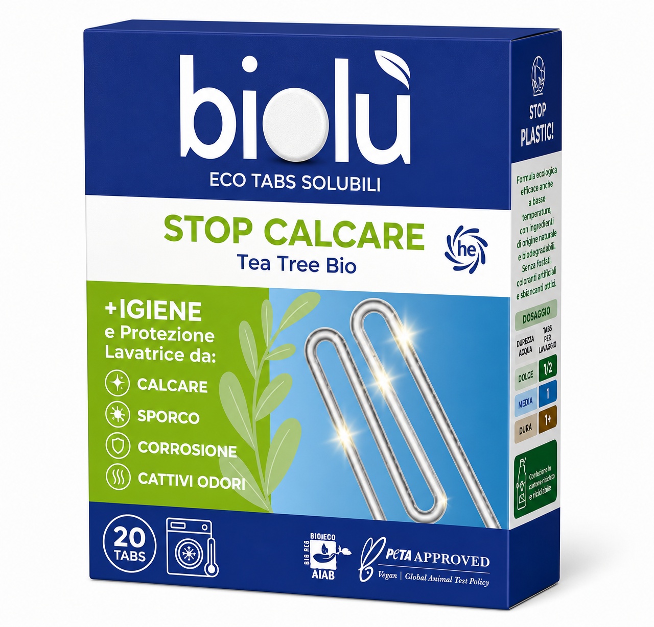 Stoc Tablete Anticalcar cu Tea Tree Eco, 20 Bucăți x 2,375 g, Biolu - Elegant Produse de îngrijire personală Biolu
