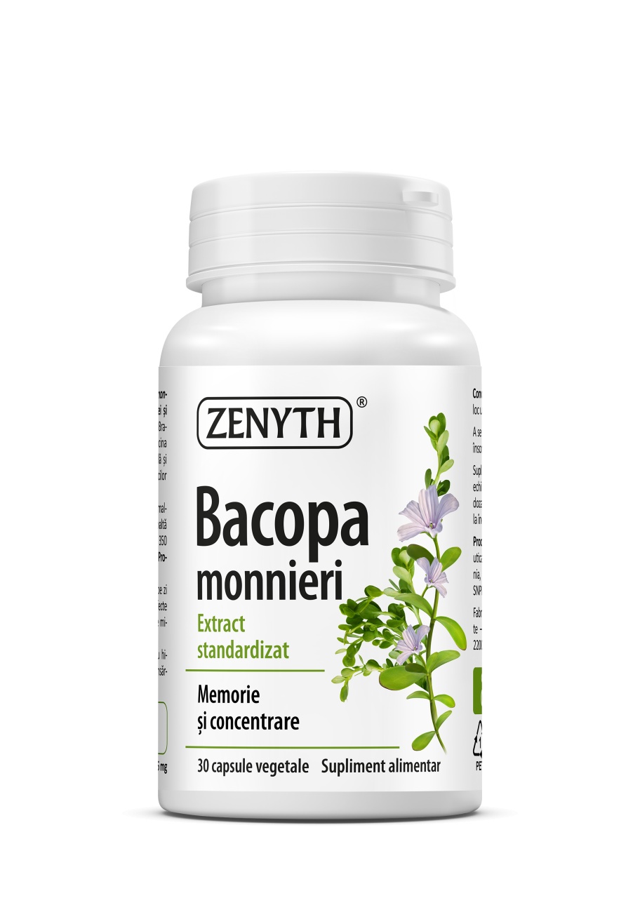 Bacopa monnieri, 30 capsule vegetale, memorie și concentrare, Zenyth