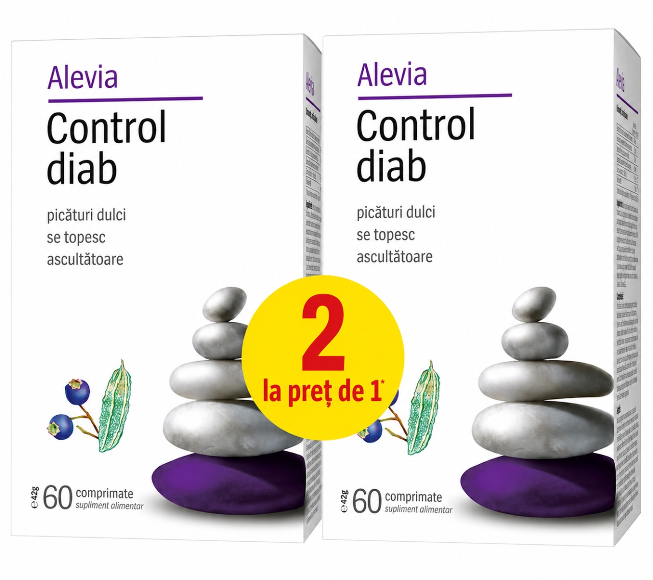 Control Diab, 60 + 60 Comprimate, Pachet 1+1 Gratuit, Alevia