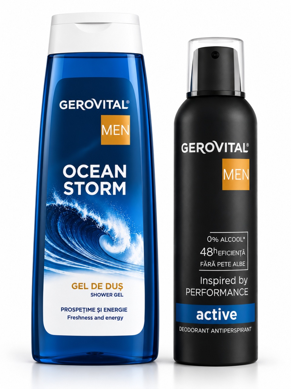 Autentic GEROVITAL Men Pachet Ocean Storm – Gel de duș 400 ml + Deodorant Antiperspirant Active 150 ml, Farmec - Rezistent Produse de îngrijire personală FARMEC
