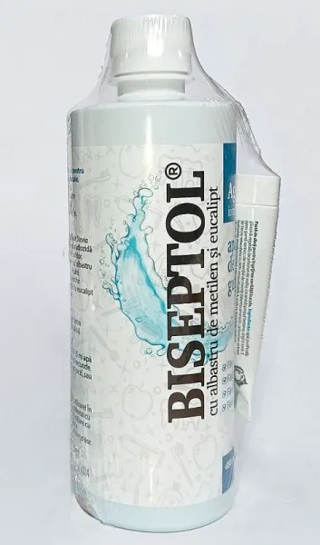 Apa de gura cu argint ionic Biseptol, 480ml + pasta de dinti Biseptol,  15ml, Dacia Plant