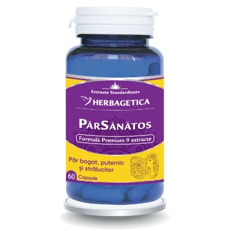Par Sanatos 60 capsule Herbagetica — supliment cu 9 extracte naturale pentru cădere păr