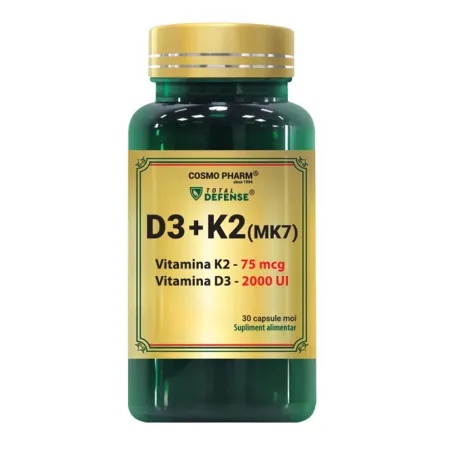 Vitamina D3 + K2 capsule moi Cosmopharm — flacon 30 capsule