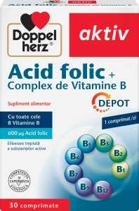 Acid folic + Complex de Vitamine B, 30 comprimate, Doppelherz - Img 1