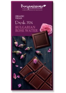 Ciocolata bio cu apa de trandafir, 70g, Benjamissimo