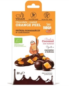 Coaja de portocala invelita in ciocolata bio, 80g, Super Fudgio