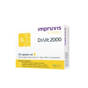 D3Vit, 60 capsule moi, Vitamina D3 2000 U.I. ,Impruvis, Pharma Brands