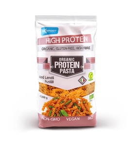 Fusilli bio din linte rosie fara gluten, cu continut ridicat de proteine, 200g, Max Sport