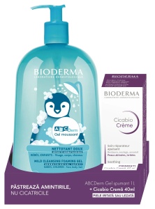 Pachet Gel spumant ABCderm, 1L + Crema Cicabio, 40ml, Bioderma