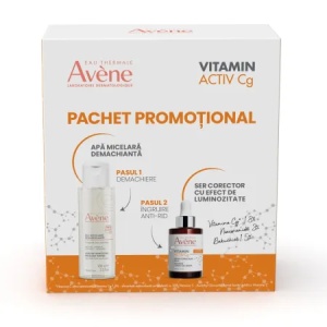Pachet Ser corector cu efect de luminozitate Vitamin Activ Cg, 30ml + Apa micelara demachianta, 100ml, Avene