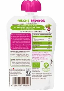 Piure cu mere, sfecla rosie, capsuni si zmeura bio, 100g, Erdbar - Img 2