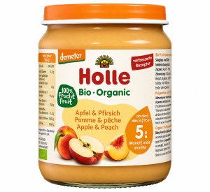 Piure de Mere și Piersici pentru Copii +5 Luni Bio, 190 g, Holle