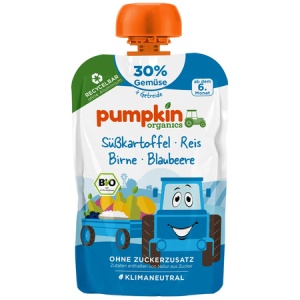 Piure din cartofi dulci , orez, pere si afine bio 6l+, 100g, Pumpkin Organics