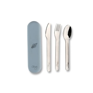 Set de tacamuri din otel inoxidabil + cutie de silicon - Spaceship Dusty Blue, Citron