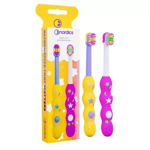 Set periute de dinti pentru copii Premium 4080 super moale, galben si roz, 0-2ani, 2 bucati, Nordics